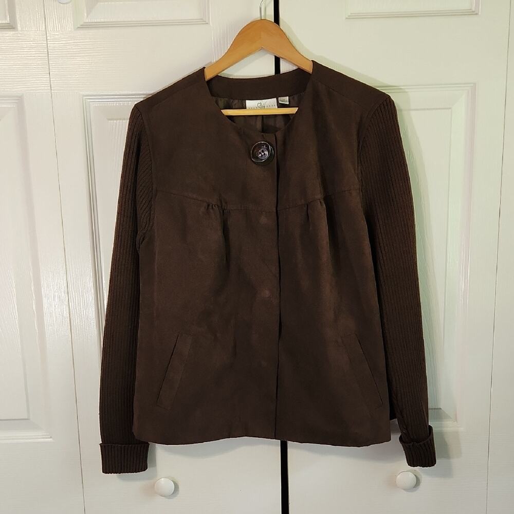 Studio Works Womens Chocolate Brown Short Waisted Jacket Size 16 Faux Suede